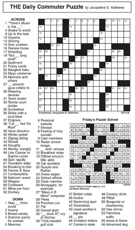 Play the USA TODAY Sudoku Game. . Daily commuter crossword puzzle
